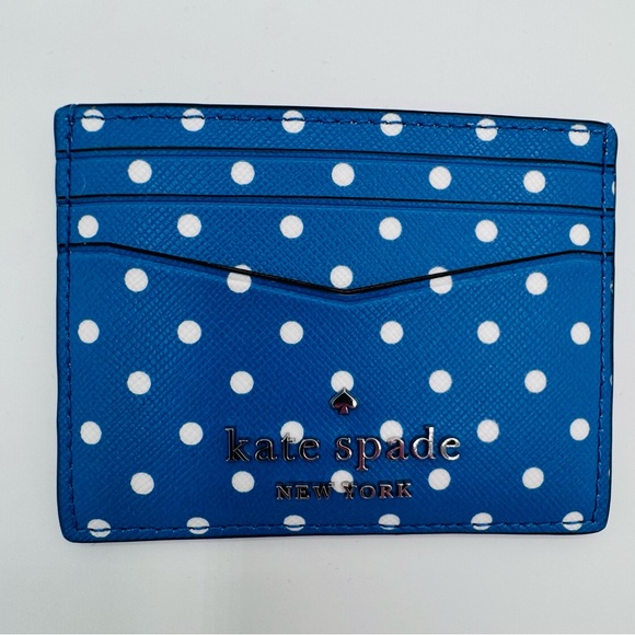 kate spade Handbags - Kate Spade Blue & White Leather Polkadot Cardholder | Brand New
